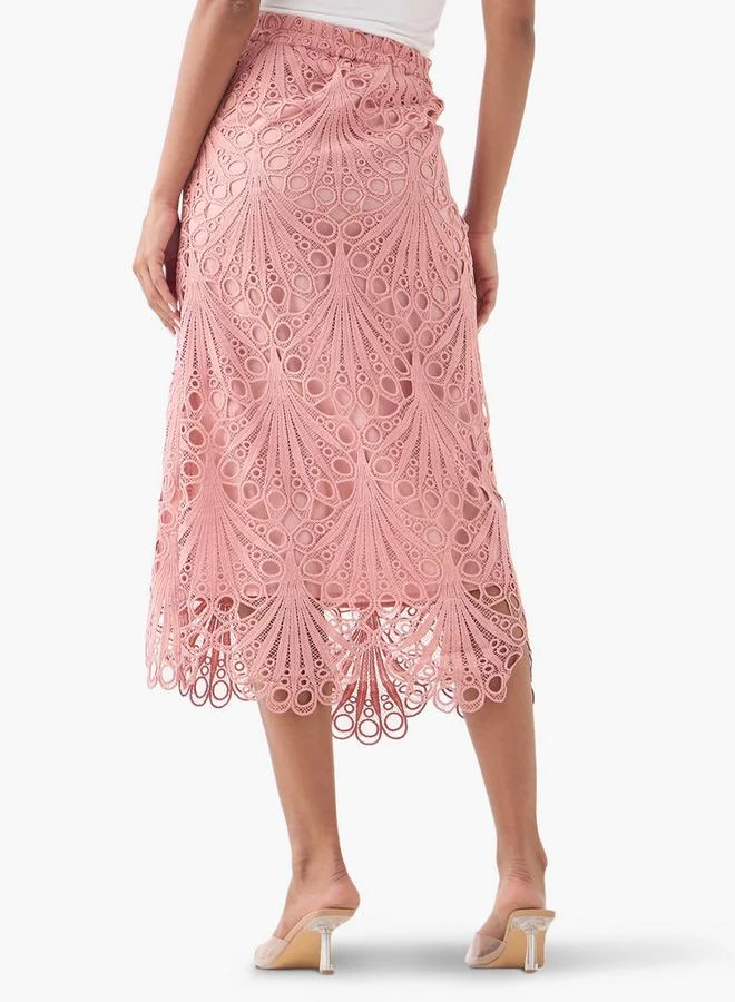2Xtremz 2Xtremz Lace Textured Midi Skirt with Zip Closure
