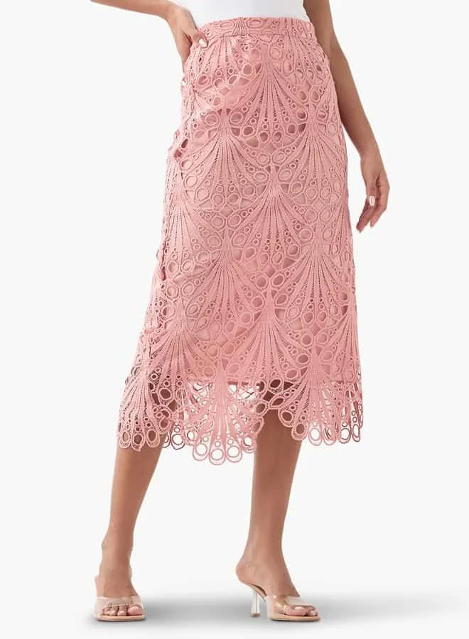 2Xtremz 2Xtremz Lace Textured Midi Skirt with Zip Closure