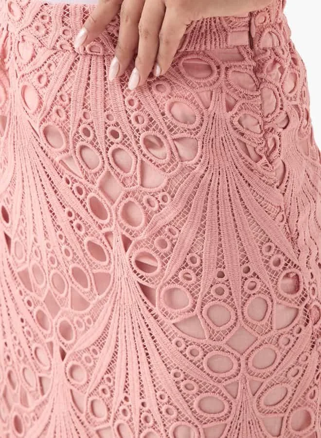 2Xtremz 2Xtremz Lace Textured Midi Skirt with Zip Closure