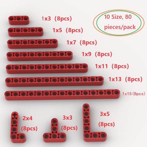 YUJHITP Red Liftarms Thick Bulk Assortment Pack 80 Pieces Red Liftarms Beams with 10 Size Compatible with Lego Parts and PiecesColor Red - Image 5