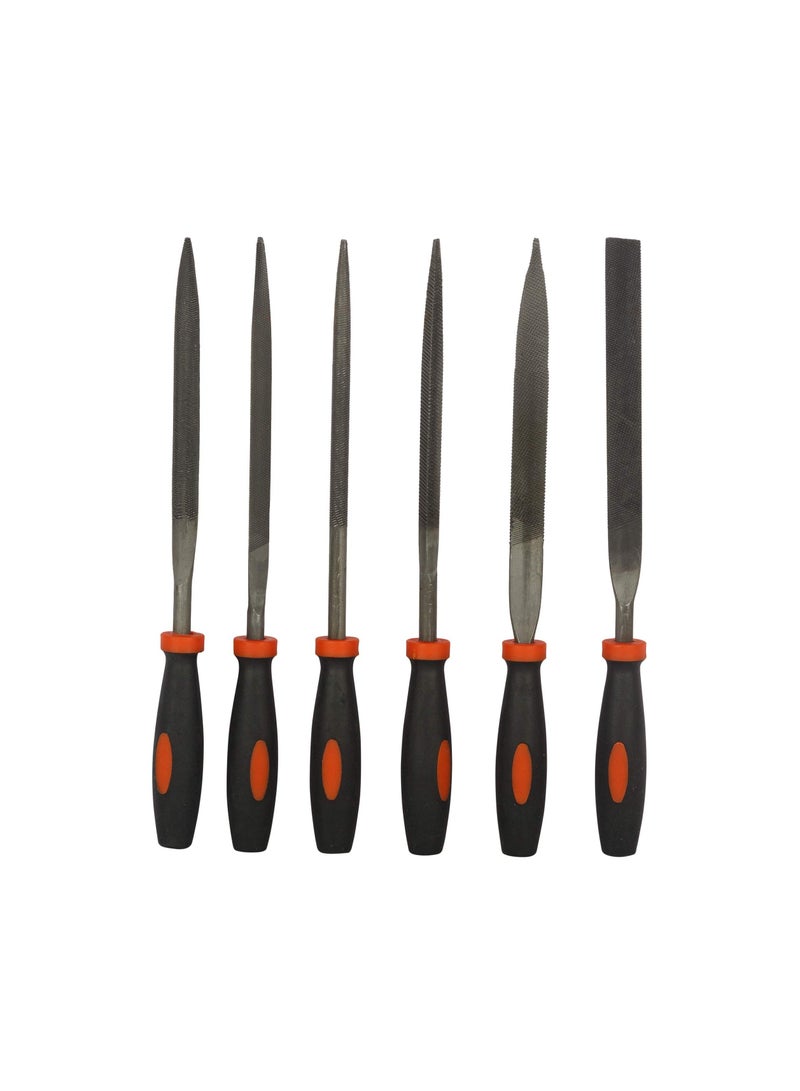 6 Pieces 174Mm Steel Needle File Set For Wood and Plastic Orange Black