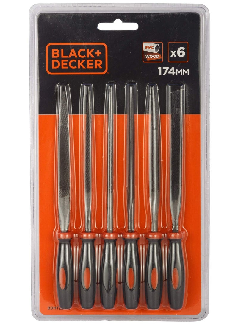 6 Pieces 174Mm Steel Needle File Set For Wood and Plastic Orange Black