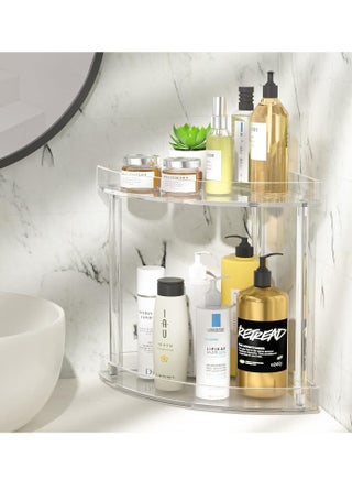 2 Tier Acrylic Bathroom Counter Organizer, Clear Bathroom Countertop Corner Organizer, 2-Tier Corner Storage Shelf Vanity Trays, Home Storage Holder for Makeup Cosmetics Perfume Organizer - view 3