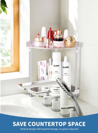 2 Tier Acrylic Bathroom Counter Organizer, Clear Bathroom Countertop Corner Organizer, 2-Tier Corner Storage Shelf Vanity Trays, Home Storage Holder for Makeup Cosmetics Perfume Organizer - view 5