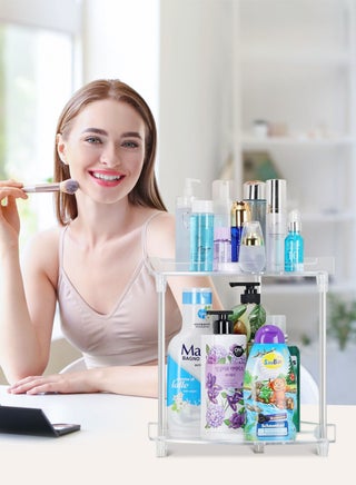 2 Tier Acrylic Bathroom Counter Organizer, Clear Bathroom Countertop Corner Organizer, 2-Tier Corner Storage Shelf Vanity Trays, Home Storage Holder for Makeup Cosmetics Perfume Organizer - view 2