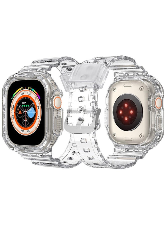 CATANES Strap Bands TPU Smart Apple Watch Bands 49mm with Bumper Protective Case Crystal Sports Wristband Compatible with Series Ultra2,Ultra Clear Color - Image 1