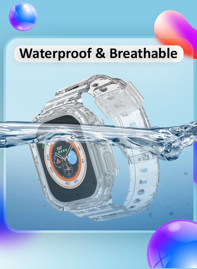 CATANES Strap Bands TPU Smart Apple Watch Bands 49mm with Bumper Protective Case Crystal Sports Wristband Compatible with Series Ultra2,Ultra Clear Color - Image 4