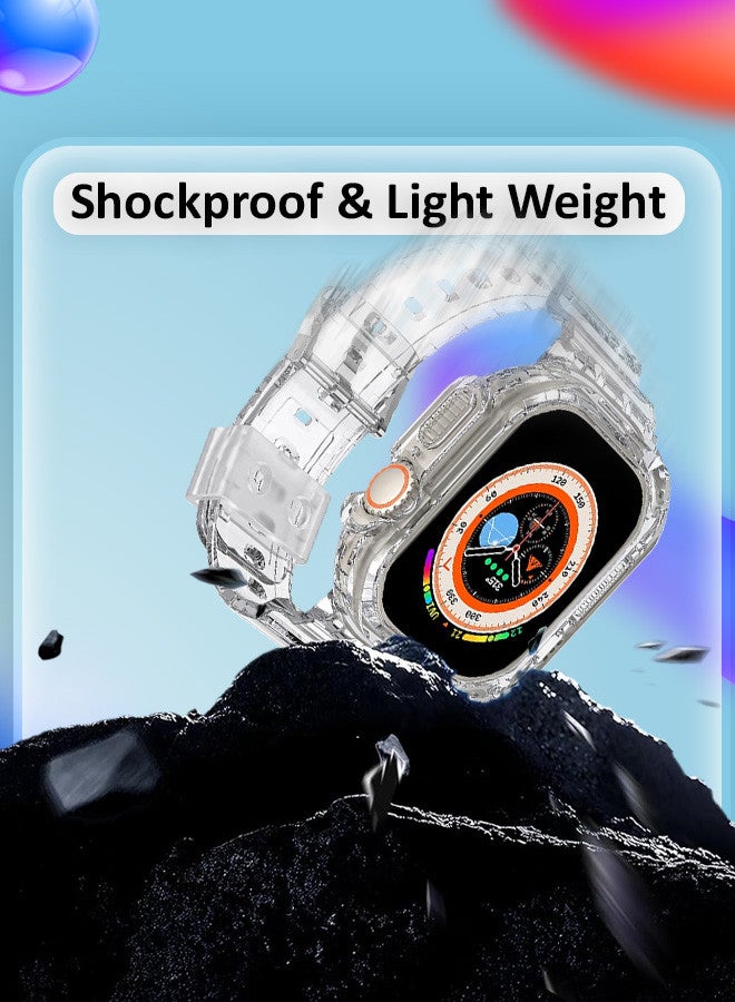 CATANES Strap Bands TPU Smart Apple Watch Bands 49mm with Bumper Protective Case Crystal Sports Wristband Compatible with Series Ultra2,Ultra Clear Color - Image 5