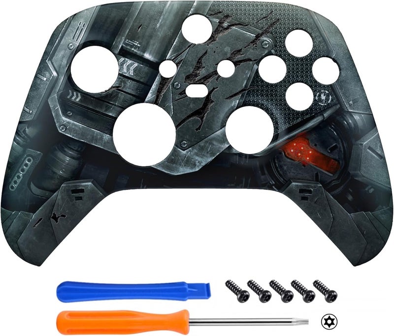eXtremeRate قشرة بديلة لجهاز تحكم Xbox Series X و S - درع ميكانيكي مع نقش أضرار قتالية إكسسوارات مخصصة قشرة غلاف أمامي لجهاز تحكم Xbox الأساسي اللاسلكي [بدون جهاز تحكم] - Image 3