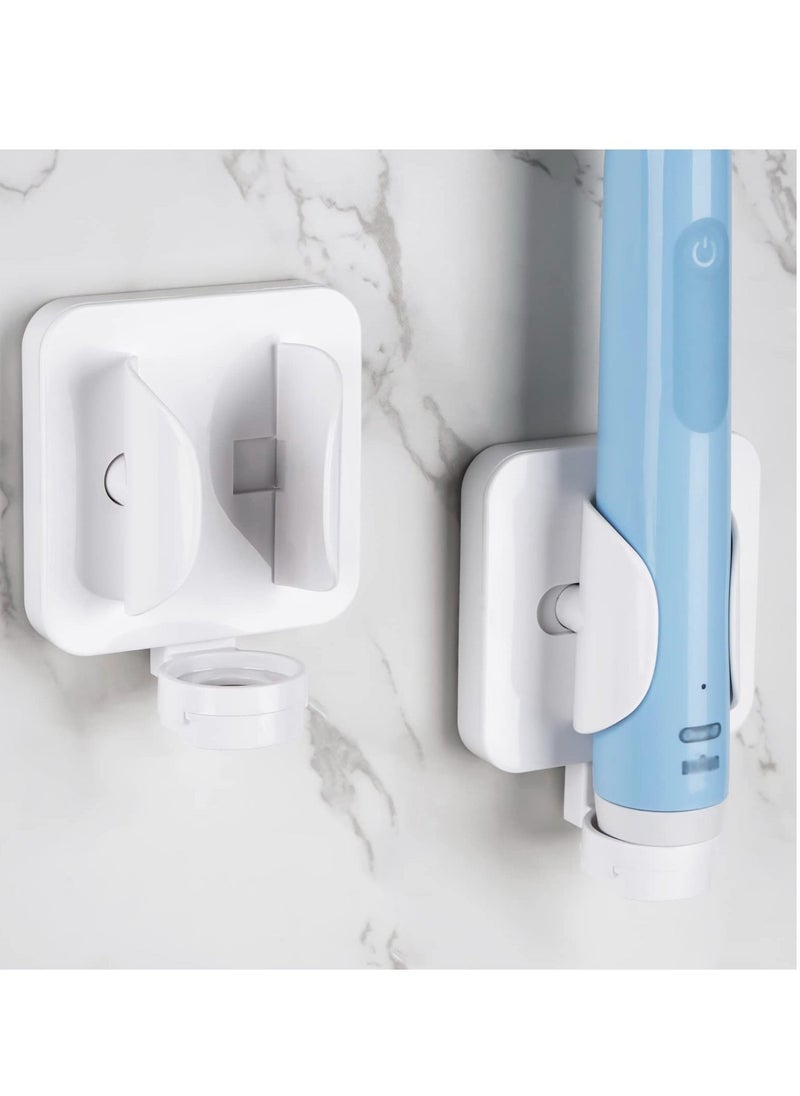 2 Pack Electric Toothbrush Holder, Gravity Wall Mounted Toothbrush Stand Hanger with Drain, Self Adhesive Toothbrush, Suitable for Shower, Bathroom, Dorm (White)