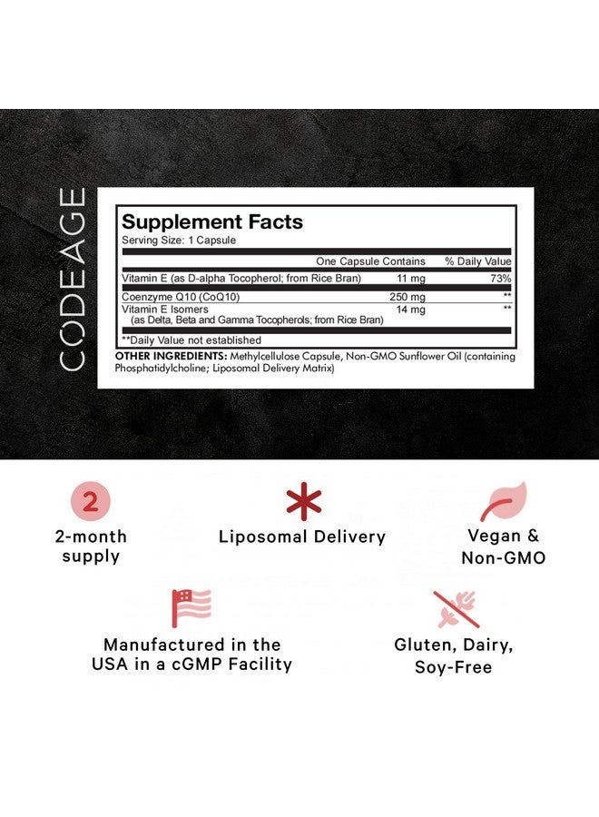 Codeage Liposomal Coq10 Supplement Max Vitamin E Isomers Tocopherols 250Mg Coenzyme Q10 Cardiovascular & Energy Support Pills Nongmo Vegan Glutenfree 2 Month Supply 60 Capsules - Image 3