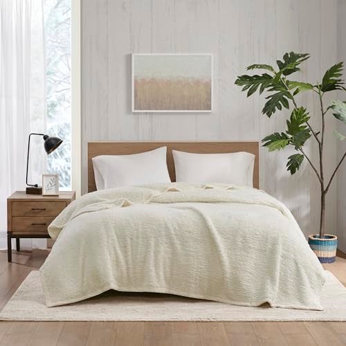 Woolrich John Rich & Bros. Woolrich Burlington Berber Blanket Super Soft, Cozy Lightweight Cover with Luxurious Velvet Binding, Modern Trendy All Season Bedspread Bedding-Set, King: 108x90, Ivory - Image 2