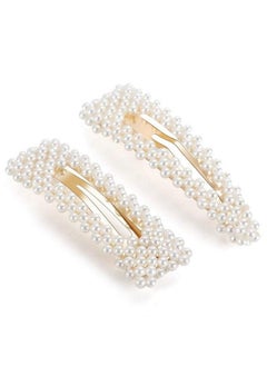 KingMas 2 Pack Pearl Hair Clips Large Hair Pins Barrette Ties For Women Girls Handmade Fashion Pearl Hair Accessories Hair Clips For Party Wedding Daily (2 Pcs A)  - Image 2