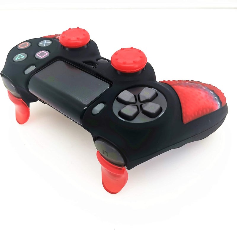 Asokex Silicone Skin Cover for Ps4 Slim/Pro DualShock Controller(1pc Anti-Slip Case, 1 Pair L2 R2 Trigger Extender, 4pcs Thumb Grips,4pcs LED Light Bar Protector Decal)(Double Red granular) - Image 2
