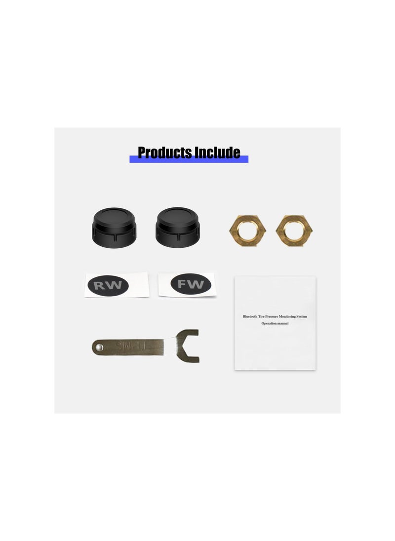 Bluetooth Motorcycle Tire Pressure Monitoring System, with 2 External Sensors, Tire Pressure & Temperature Alarm, Wireless Motorcycle Tpms Supporting Ios and Android, Easily Be Installed