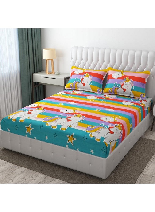Filymore Unicorn Double Bedsheet Set for Kids Room 240 TC Microfiber Wrinkle Free Soft Hypoallergenic | Cartoon Printed Double Bed Sheet for Standard Bed Size (90x90 Inches)(Multi) - Image 2