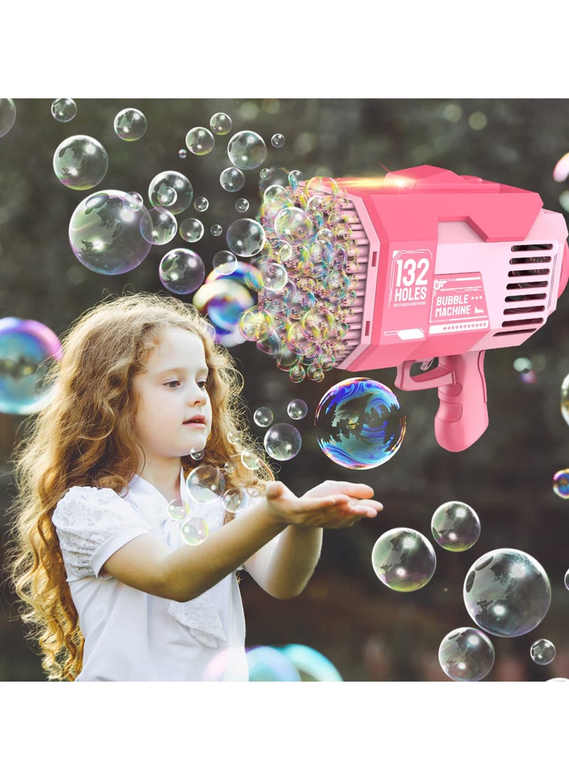 TOY GARDEN 132 Hole Bubble Machine Gun with Lights and Bubble Solution Summer Outdoor Party Toy for Kids Adults Easter Birthday Gift Pink  - Image 3