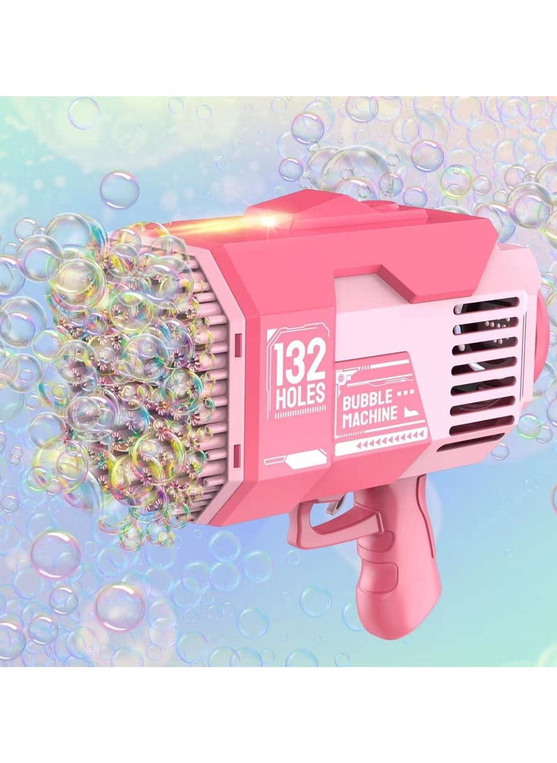 TOY GARDEN 132 Hole Bubble Machine Gun with Lights and Bubble Solution Summer Outdoor Party Toy for Kids Adults Easter Birthday Gift Pink  - Image 1
