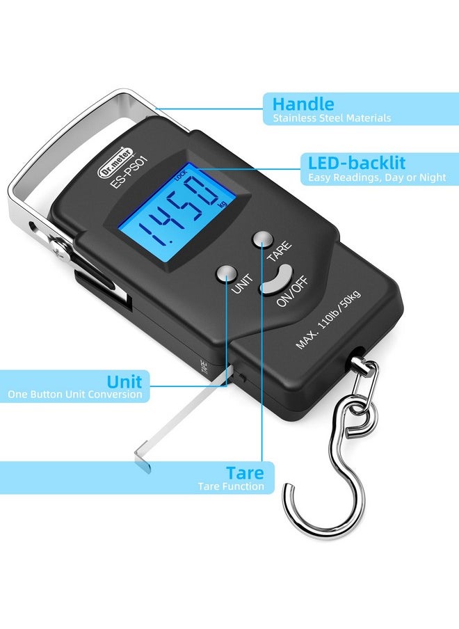 Dr.Meter Dr.meter PS01 Fishing Scale with Fish Lip Gripper - 110lb/50kg Backlit LCD Display Digital Scale with Built-in Measuring Tape + Stainless Steel Fish Holder Tool Set, Fishing Gifts for Men  - Image 2