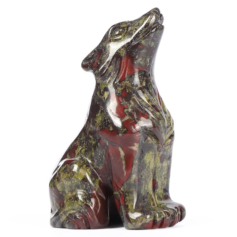 Artistone Crystal Wolf Statue 20 inch HandCraved Dragon Blood Stone Wolf Figurine Animal Sculpture Healing Stone for Home Decor Gifts