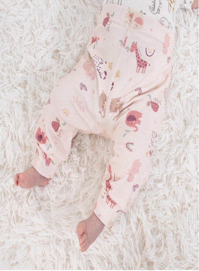 The Peanut Shell The Peanutshell 5 Pack Baby Girl Pants Set - 100% Cotton Toddler Pants for Girls, Newborn Baby Girl Clothes for Toddlers and Babies - Rainbow Safari - Image 2