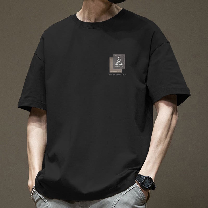 American Letter Printed Short-Sleeved T-Shirt Men's Trendy National Trend Loose Oversize Summer Work Clothes T-Shirt