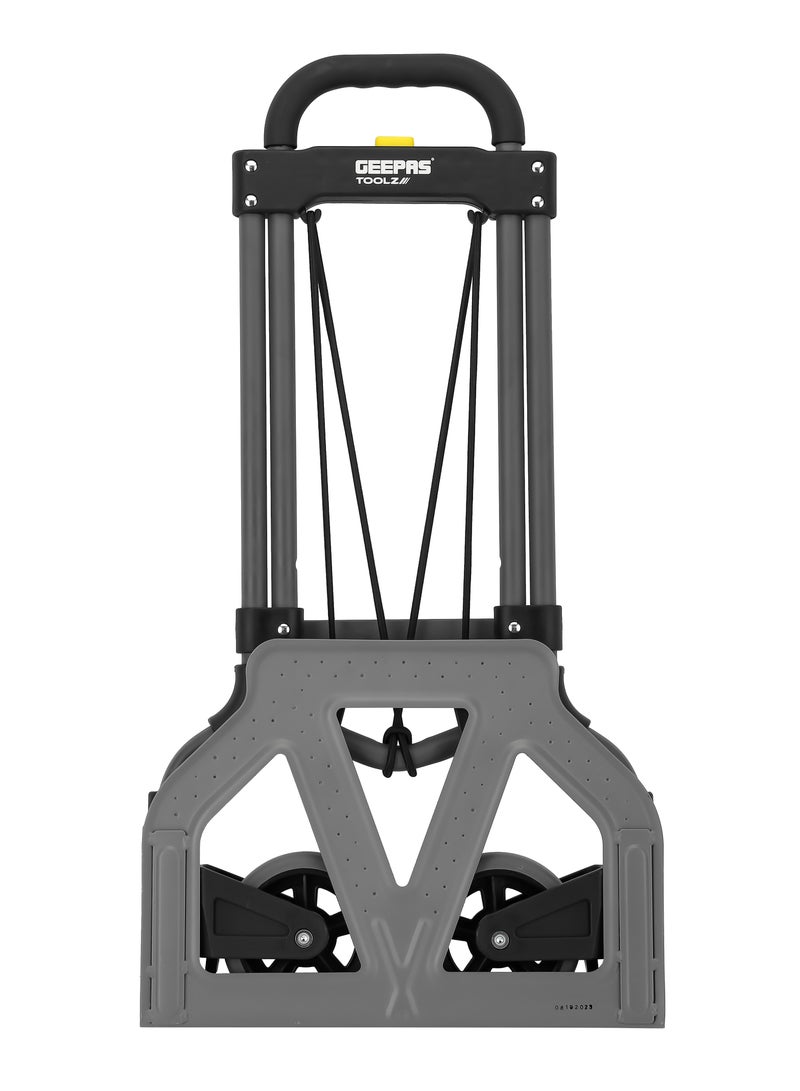 GEEPAS Geepas Hand Truck- GMH59465/ 70 kg Load Capacity, Multi-Purpose, Foldable, 390x280 mm Plate Size, 5" Wheels/ Durable and Sturdy Steel Construction, Perfect for Lifting Things, Moving Heavy Objects  - Image 3