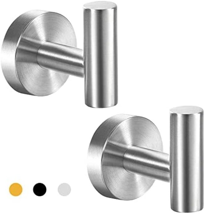 Vuzvuv Adhesive Brushed Nickel SUS304 Stainless Steel Towel Hooks – Heavy Duty Waterproof, Self-Adhesive Coat Robe Hook for Bathroom, Kitchen, Hotel (2-Pack) - Image 1