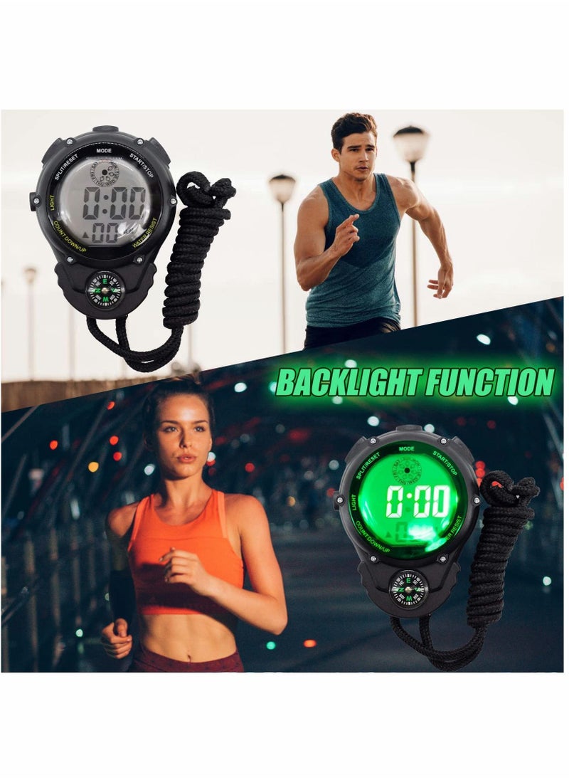 Y&D - Sports Stopwatch Timer Lap Split Digital with Clock Calendar Alarm, Handheld Large Screen Back light Display Shockproof for Coaches Swimming Running Training Competition - Image 1