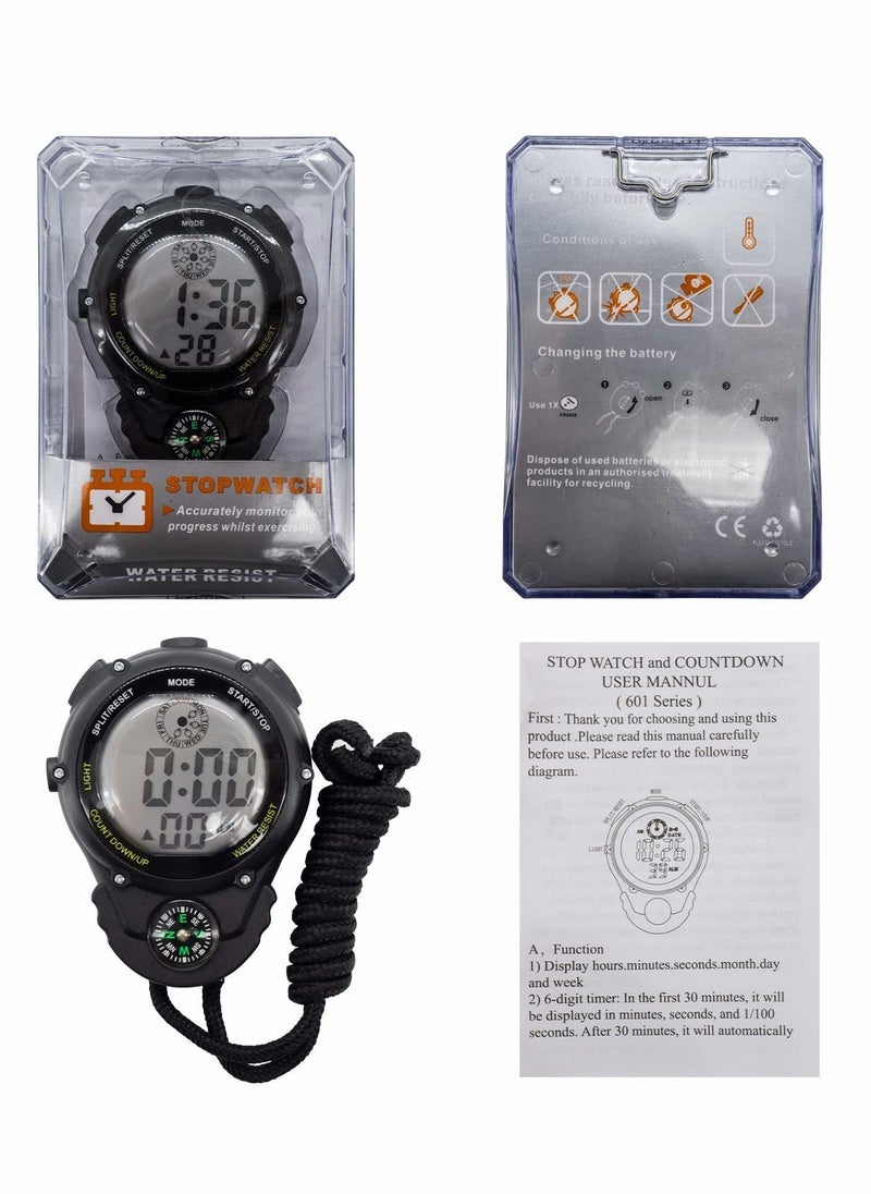 Y&D - Sports Stopwatch Timer Lap Split Digital with Clock Calendar Alarm, Handheld Large Screen Back light Display Shockproof for Coaches Swimming Running Training Competition - Image 1