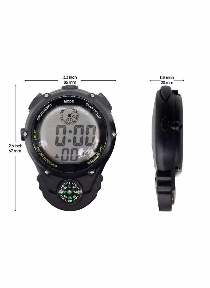 Y&D - Sports Stopwatch Timer Lap Split Digital with Clock Calendar Alarm, Handheld Large Screen Back light Display Shockproof for Coaches Swimming Running Training Competition - Image 1