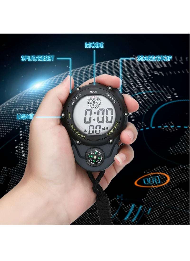 Y&D - Sports Stopwatch Timer Lap Split Digital with Clock Calendar Alarm, Handheld Large Screen Back light Display Shockproof for Coaches Swimming Running Training Competition - Image 1