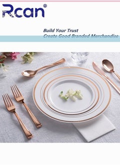 Rcan 72 Pcs/set Rose Gold Upscale Wedding Dining Party Disposable Plastic Cutlery Set, Party Supplies Plate, Spoon, Fork, Knife, Cup, Party Tableware (12 Guest)  - Image 3