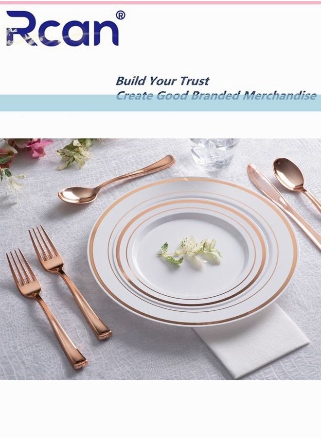 Rcan 72 Pcs/set Rose Gold Upscale Wedding Dining Party Disposable Plastic Cutlery Set, Party Supplies Plate, Spoon, Fork, Knife, Cup, Party Tableware (12 Guest)  - Image 3