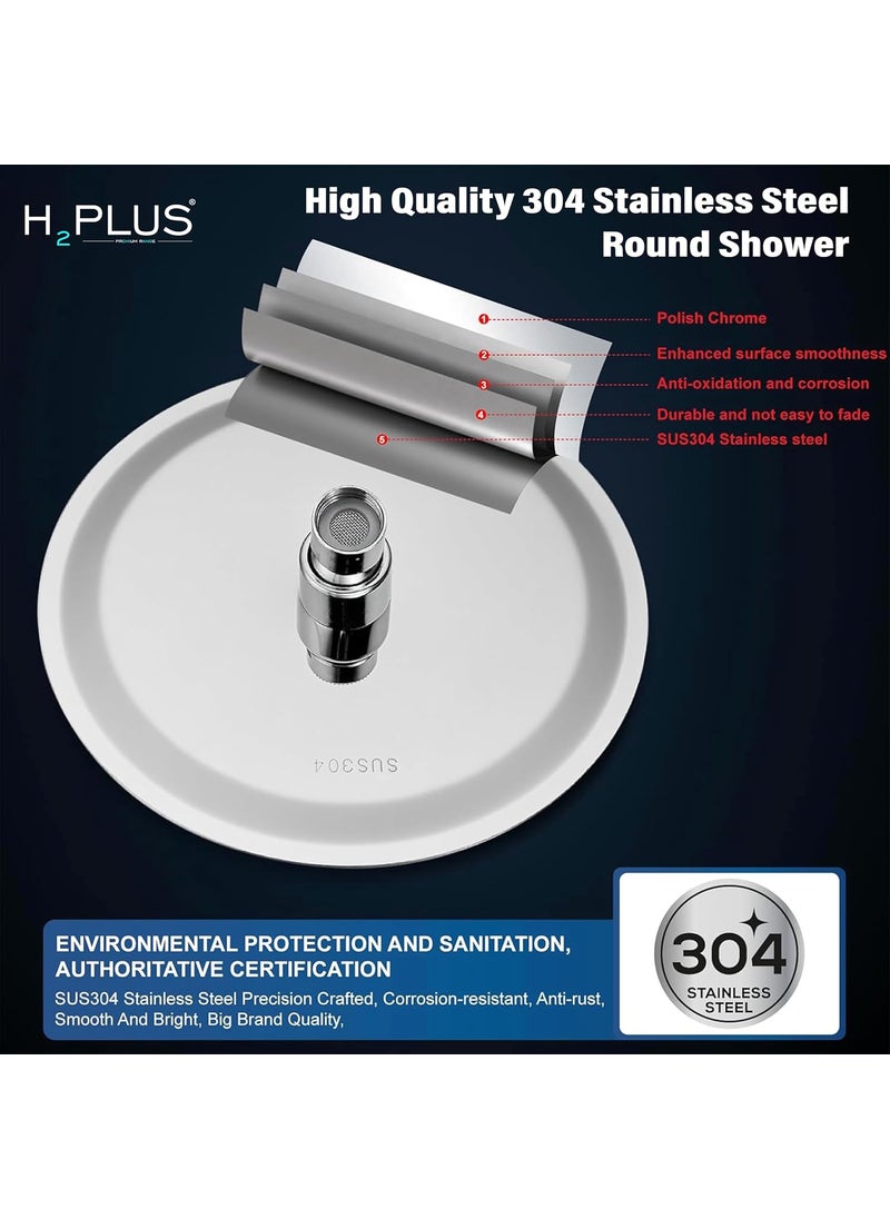 H2 PLUS H2plus Mirror Stainless Steel 304 Round Ultra Slim High Pressure Rainfall Shower Head for bathroom With Square Arm Round Shower 8X818 INCH  - Image 5