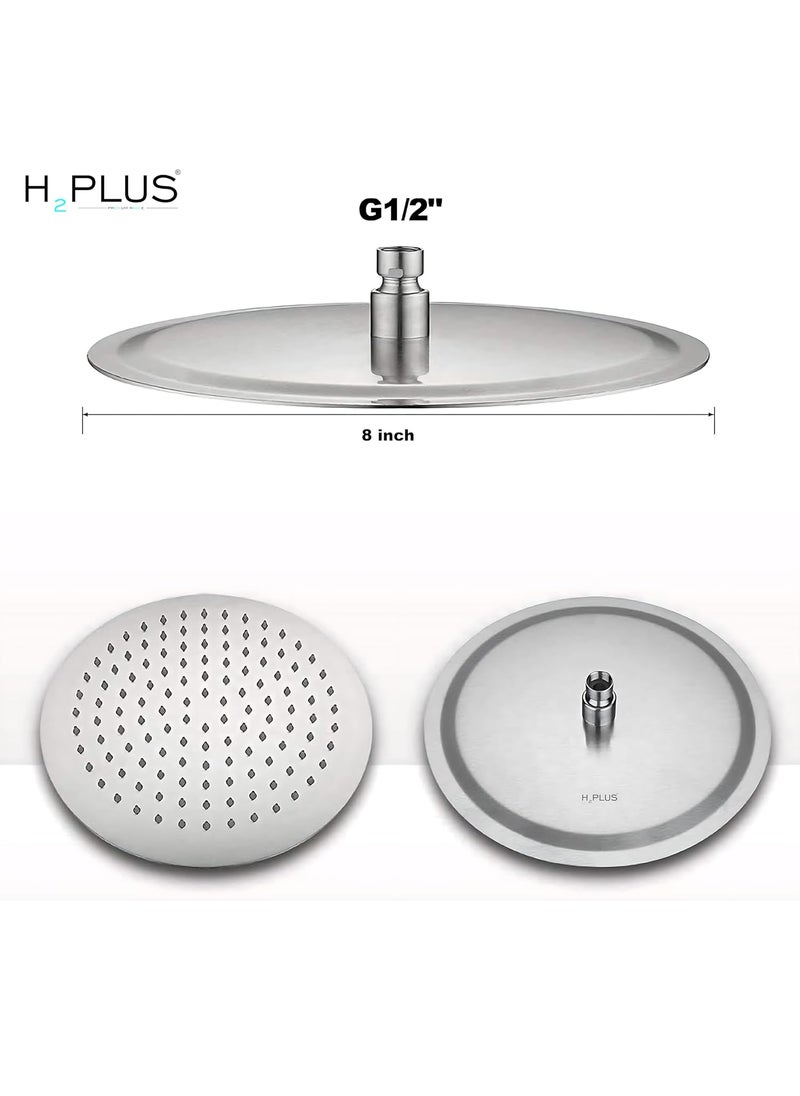 H2 PLUS H2plus Mirror Stainless Steel 304 Round Ultra Slim High Pressure Rainfall Shower Head for bathroom With Square Arm Round Shower 8X818 INCH  - Image 2