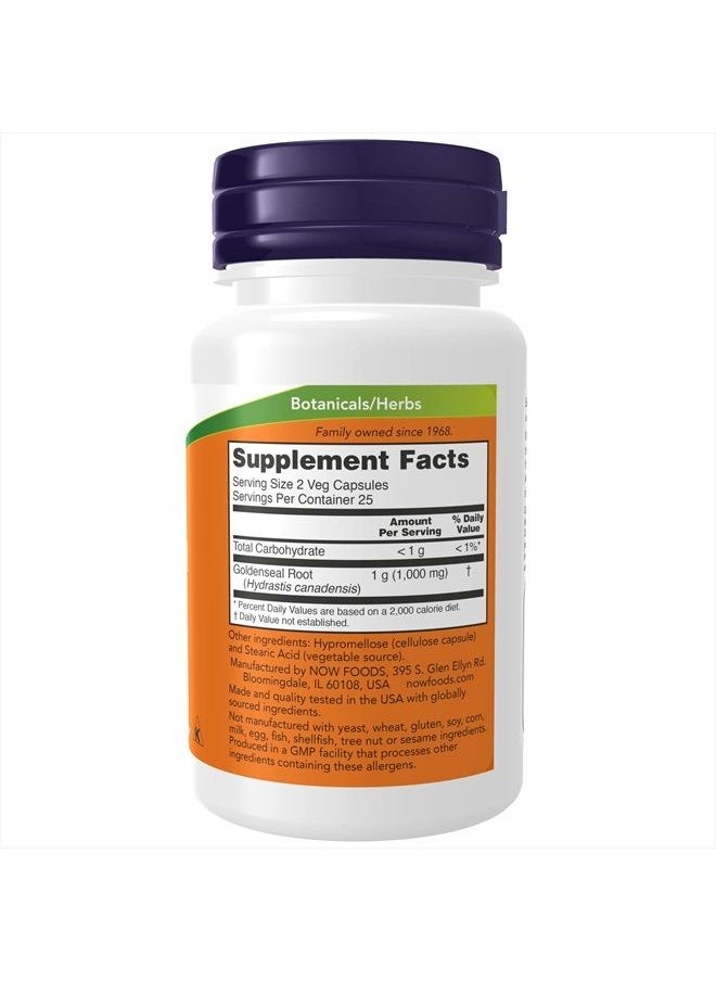 now - Supplements, Goldenseal Root (Hydrastis canadensis) 500 mg, Herbal Supplement, 50 Veg Capsules - Image 1