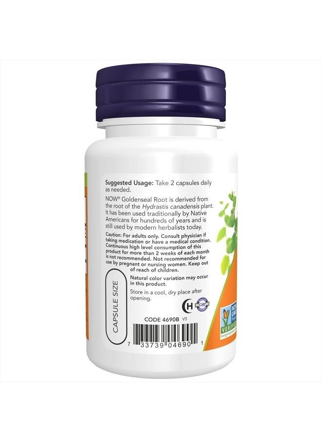 now - Supplements, Goldenseal Root (Hydrastis canadensis) 500 mg, Herbal Supplement, 50 Veg Capsules - Image 1
