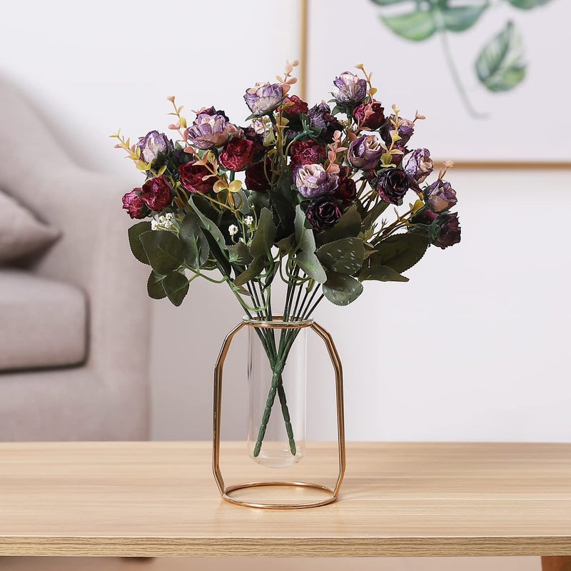 Duovlo 7 Branch 21 Mini Rose Heads Artificial Flowers Bouquet Wedding Home Office Decor,Pack of 2 (2 PCS Purple) - Image 4