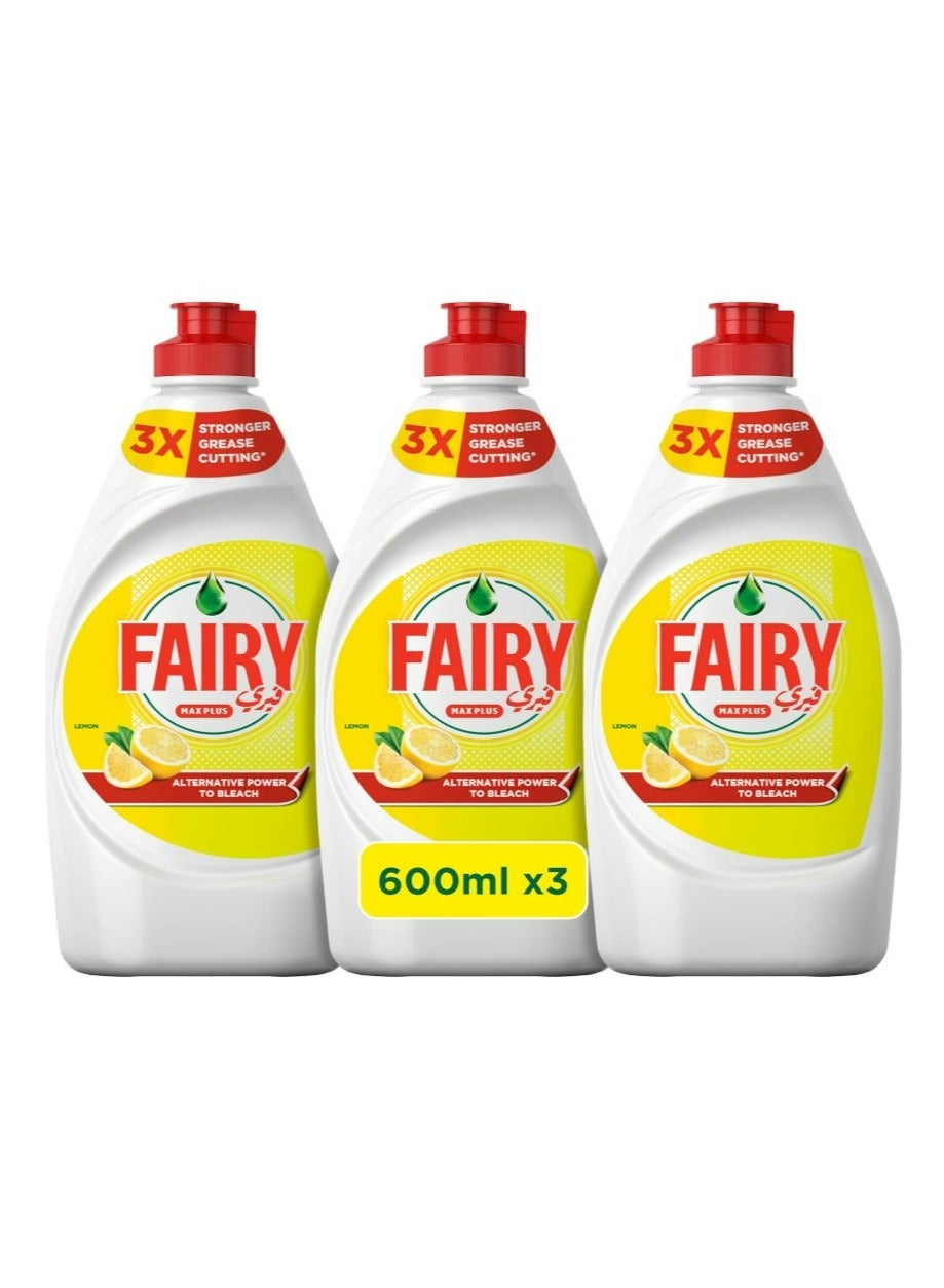 Fairy Plus Lemon Dishwashing Liquid Soap With Alternative Power To Bleach Pack of 3 Multicolour 600ml
