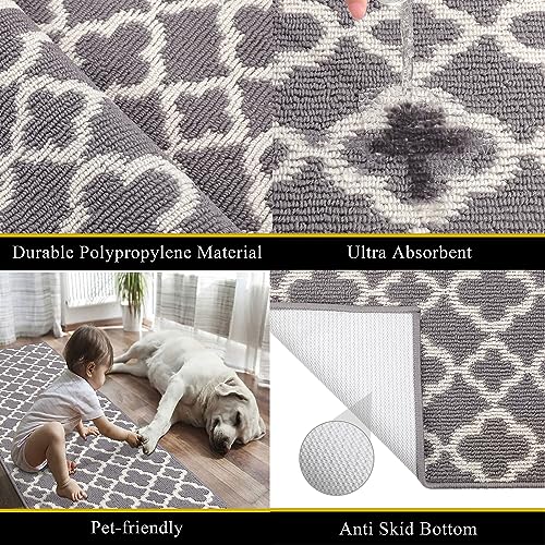 U'Artlines Runner Rug for Hallway 2×6feet Non Slip Kitchen Floor Carpet Runners Grey Geometric Pattern Machine Washable Area Rug for Entryway Bathroom - Image 3