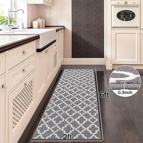 U'Artlines Runner Rug for Hallway 2×6feet Non Slip Kitchen Floor Carpet Runners Grey Geometric Pattern Machine Washable Area Rug for Entryway Bathroom - Image 2