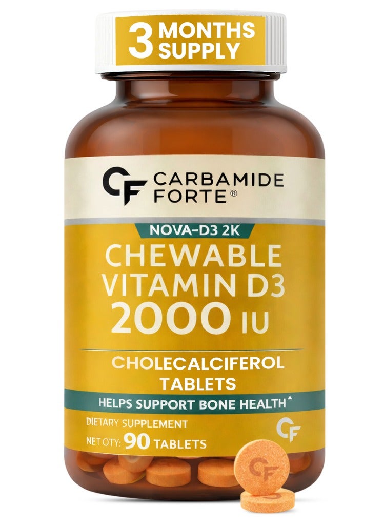 CARBAMIDE FORTE Chewable Vitamin D3 2000IU Cholecalciferol Tablets For Bone And Immune Health D3 Supplement Orange Flavour 90 Tablets - Image 1