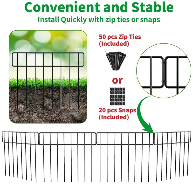 HIHADUUM 14 Panels 20Ft(L) X 13Inch(H) Garden Fence Animal Barrier - 14 Pack No Dig Fence Animal Barrier Fence Panel Metal Fencing Edging Border for Dog Rabbits and Outdoor Patio Yard Decorative Bottom Blocker - Image 5