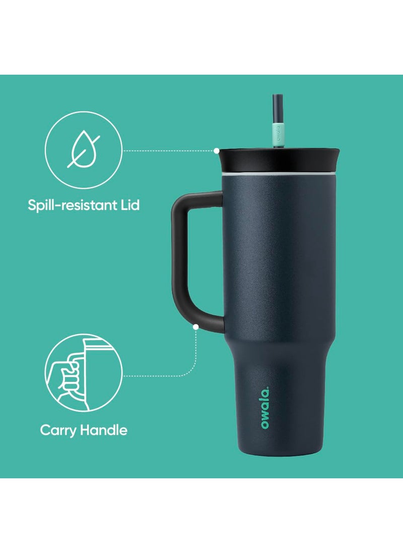 Owala Owala Stainless Steel Triple Layer Insulated Travel Tumbler with Spill Resistant Lid  Straw  and Carry Handle  BPA Free  40 oz  Gray (Foggy Tide)  - Image 3