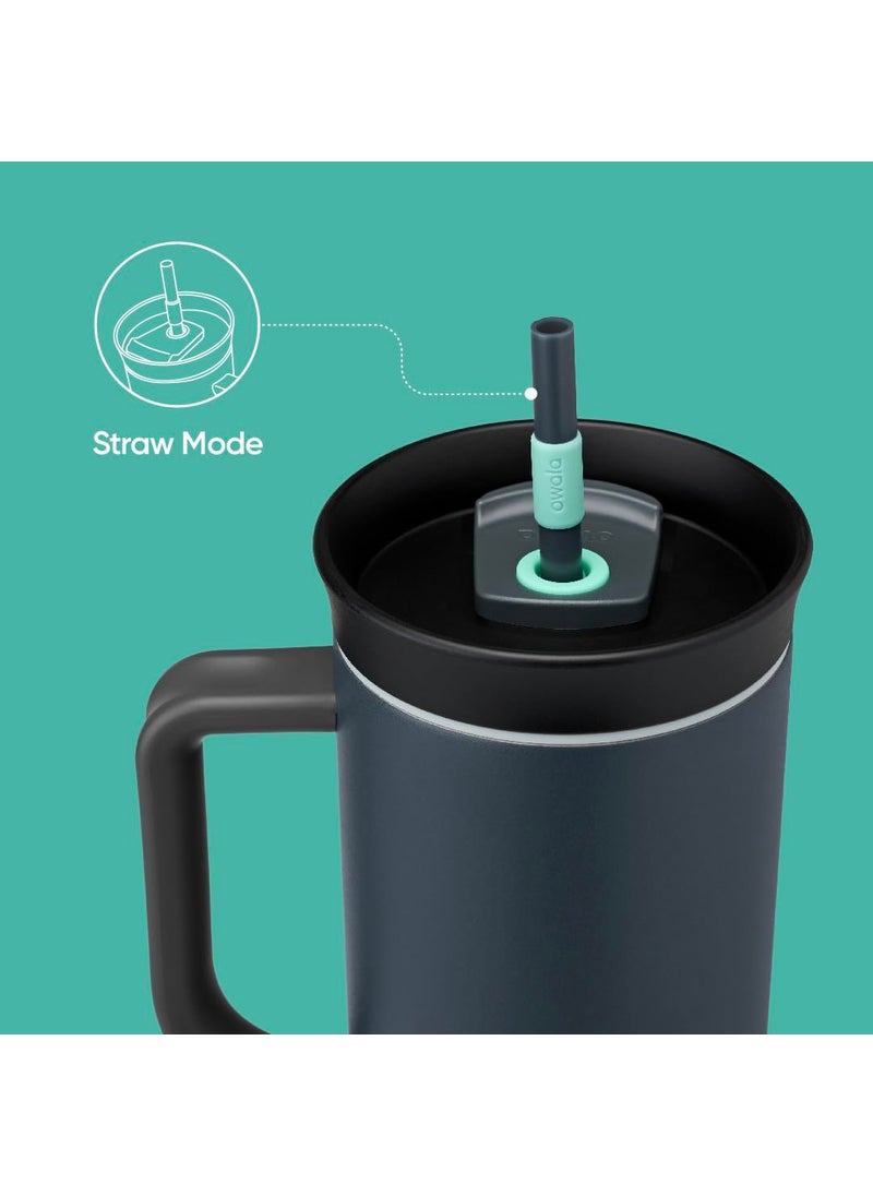 Owala Owala Stainless Steel Triple Layer Insulated Travel Tumbler with Spill Resistant Lid  Straw  and Carry Handle  BPA Free  40 oz  Gray (Foggy Tide)  - Image 4