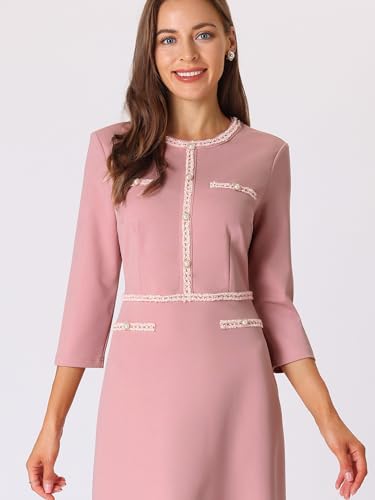 Hobemty Women's Church A-Line Work 3/4 Sleeve Tweed Midi Dresses X-Large Pink - Image 4