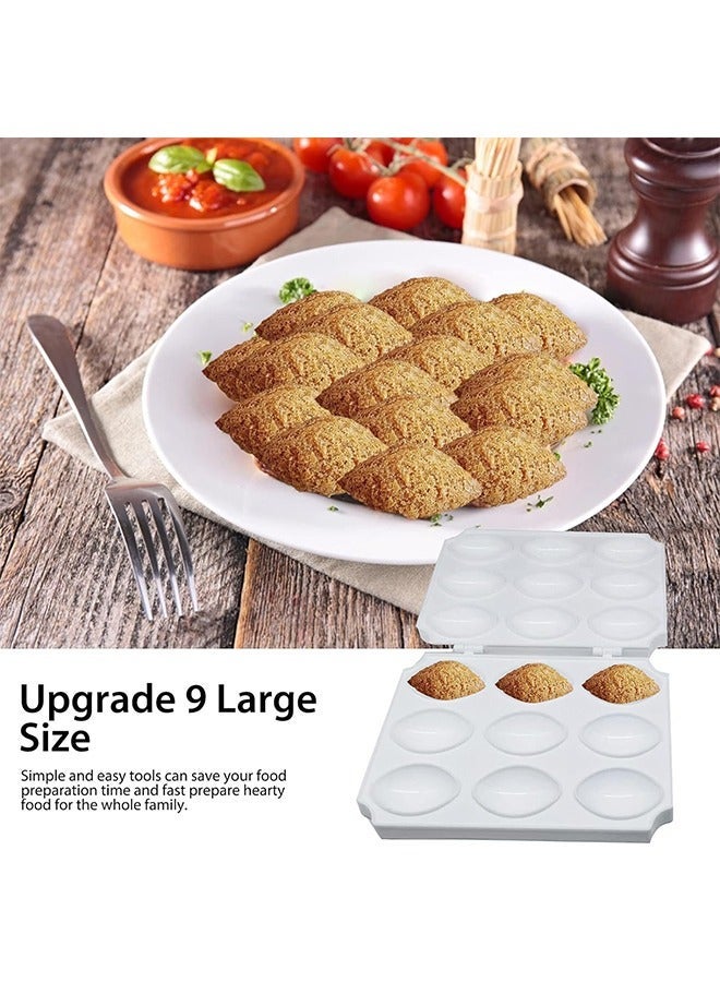Meatball Mold Kibbeh Press Mold Maker Durable DIY Plastic Manual Meatloaf Maker Press Tool, Kitchen Cooking Tools for Making Fried Kibbeh (9 Grids, White) - Image 1