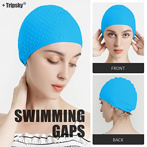 Tripsky Silicone Swim Cap,Comfortable Bathing Cap Ideal for Curly Short Medium Long Hair, Swimming Cap for Women and Men, Shower Caps Keep Hairstyle Unchanged (SKU Blue) - Image 5