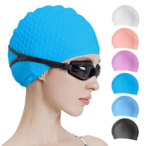 Tripsky Silicone Swim Cap,Comfortable Bathing Cap Ideal for Curly Short Medium Long Hair, Swimming Cap for Women and Men, Shower Caps Keep Hairstyle Unchanged (SKU Blue) - Image 1